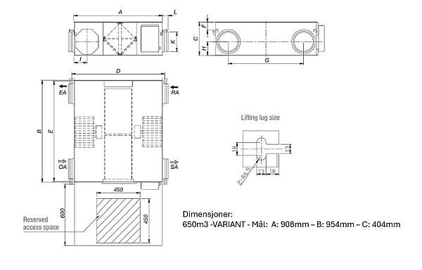 650 m3/h Balansert ventilasjon aggregat